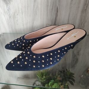 Kate Spade Dark Blue Studded Mules Women's SZ 6.5 New In Box